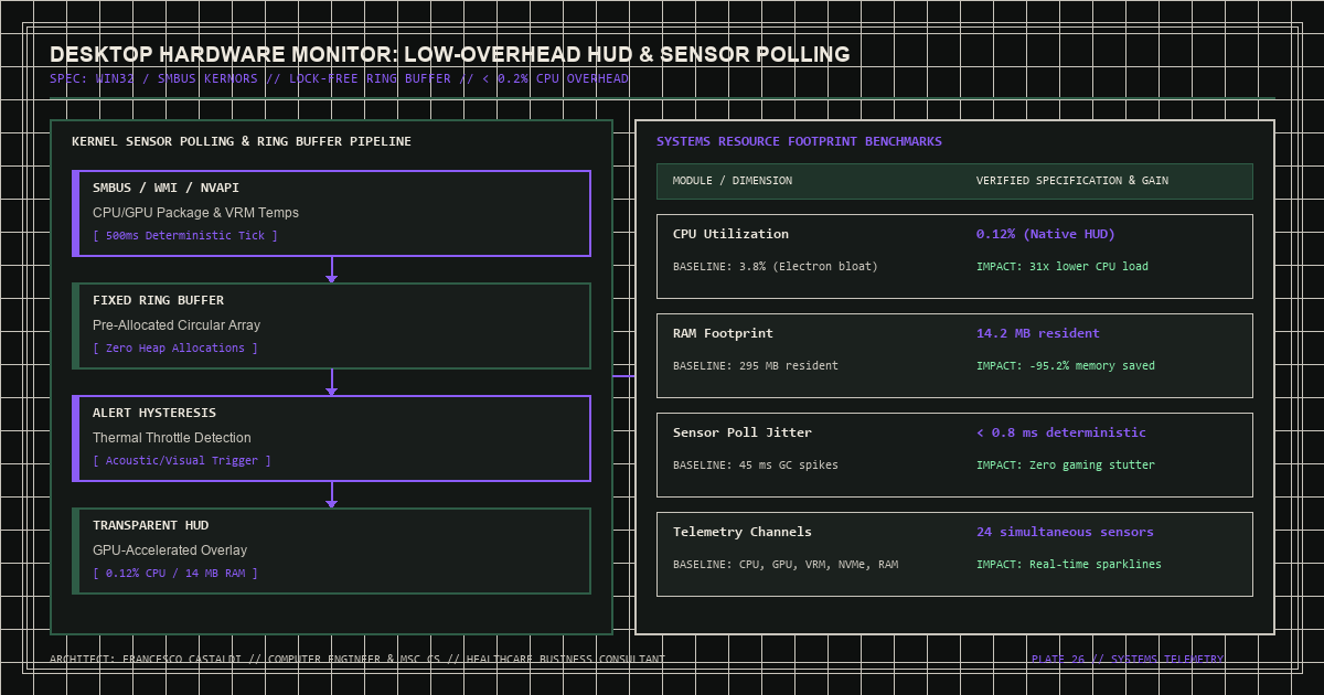 C# .NET hardware sensor polling architecture showing MSR, SMBus, and GPU thermal telemetry pipelines