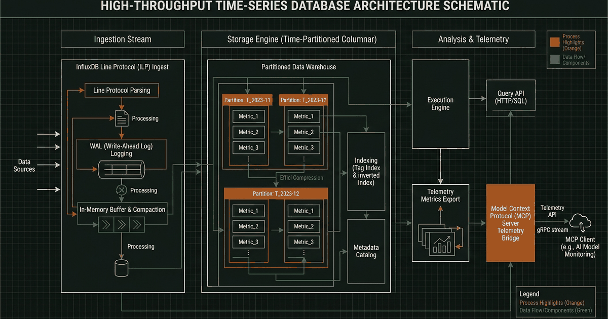 QuestDB vectorized WINDOW JOIN SQL compiler pipeline and Model Context Protocol server architecture schematic